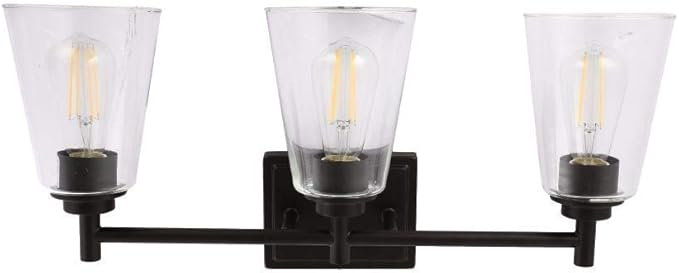 LEDMyplace 3-Lights Bathroom Vanity Light Over Mirror, Modern Wall Lights for Living Room, Bedroom, Bedroom Clear Glass Shade Oil Rubbed Bronze Finish Indoor E26 Base Decorative Wall Lamp