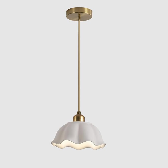 Modern Minimalist White Pleated Ceramics Pendant Lights Kitchen Island Mid Century Opal Glass Dome Adjustable Height Hanging Ceiling Light Fixture Brass Milk Glass Pendant Light MPL11-1 GD