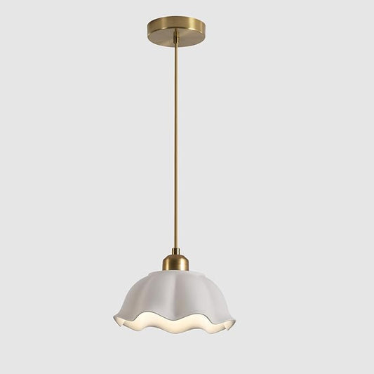 Modern Minimalist White Pleated Ceramics Pendant Lights Kitchen Island Mid Century Opal Glass Dome Adjustable Height Hanging Ceiling Light Fixture Brass Milk Glass Pendant Light MPL11-1 GD