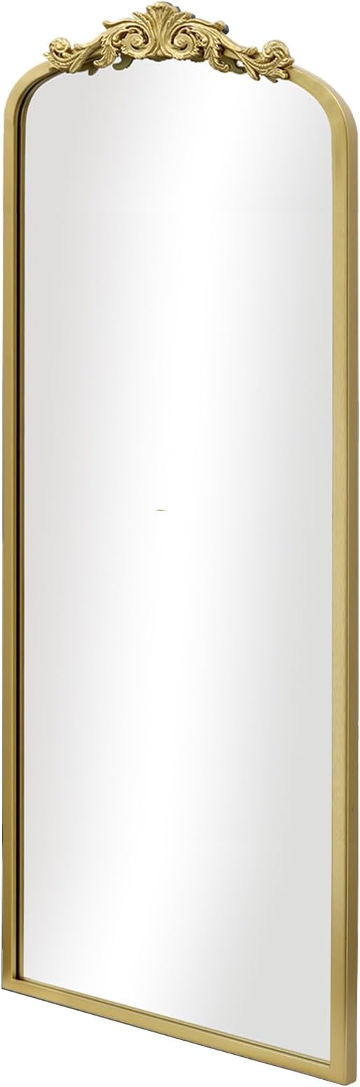 Vintage Gold Antique Arched Full Length Floor Mirror 22"X65",Traditional Elegant Baroque Floor Body Mirror with Ornate Matel Frame, French Wall Mirror for Dressing/Living Room/Hallway