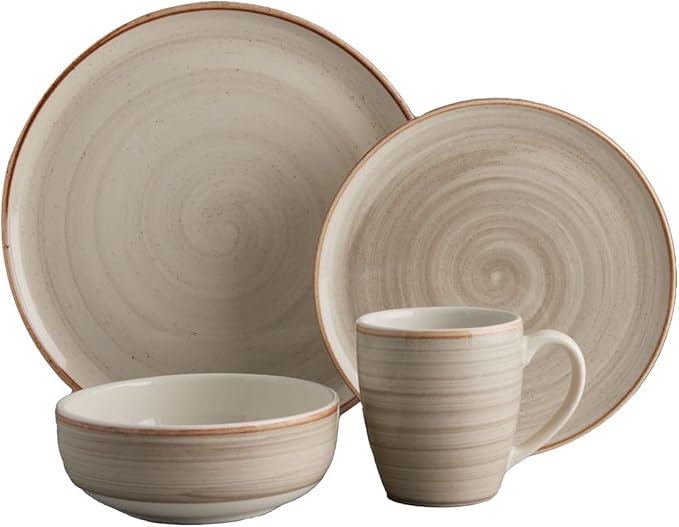 Corona 16-piece Rustic Aestethic Hand-Painted Versatile Ceramic Dinnerware Sets | Plates, Bowls and Mugs | Service For 4 | Gray Caoba