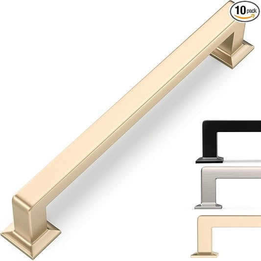 10 Pack 6-1/4 Inch Cabinet Pulls Brushed Brass Kitchen Cabinet Handles Zinc Alloy Drawer Pulls Solid Cabinet Hardware