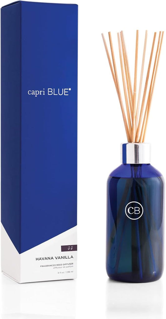 Capri Blue Havana Vanilla Reed Diffuser Set - Includes Reed Diffuser Sticks, Fragrance Oil, and Glass Bottle - Luxury Scented Room Fresheners - Cobalt Blue (8 fl oz)