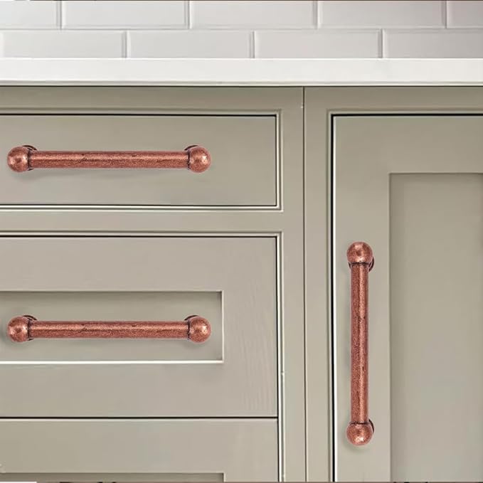 khtumeware 10 Pack 3-3/4 Inch Hole Center Antique Copper Cabinet Pulls Heavy Duty Solid Cabinet Handles cabinets Dressers Kitchens Handles Bathroom cabinets