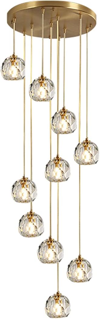 10 Light Crystal Chandeliers Brushed Gold Cluster Pendant Light Fixture Long High Ceiling Crystal Staircase Chandelier Modern Raindrop Hanging Chandelier