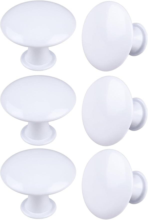 6 Pack White Round Varnish White Kitchen Cabinet Knobs Cupboard Door Knobs Drawer Handle Pulls Dresser Knobs with 6 Pcs Screws for Bathroom Drawer Door Hardware