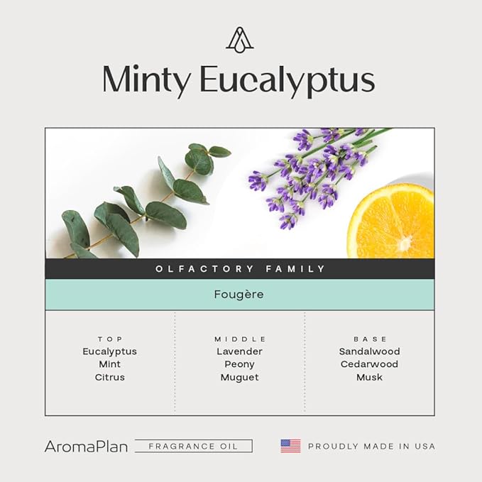 AromaPlan Hotel Scents Minty Eucalyptus 5 Fl Oz (148ml), Home Luxury Aroma & Hotel Fragrance Diffuser Oil- Hotel Diffuser Oil for Aromatherapy- USA Made, Bigger Bottle, Bolder Aroma & Longer Lasting