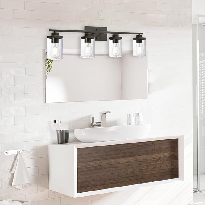 Bathroom Vanity Light Fixtures Oil Rubbed Bronze Finished 4-Light with Clear Glass Shade Contemporary Wall Sconces Bathroom Lighting Wall Mount Lamp for Kitchen Entryway Living Room Hallway
