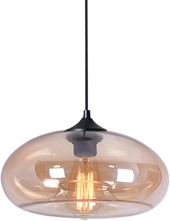 11" Industrial Vintage Colorful Glass Pendant Lighting 1-Light Farmhouse Loft Bar Ceiling Hanging Lamp Kitchen Island Dining Room Bedroom Chandelier (Amber)
