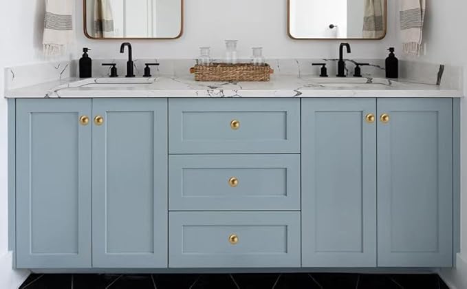 khtmeware 2 Pack 1-1/4 Inch Soild Brushed Gold Cabinet Knobs Brushed Brass Bi-Fold Door Knobs Brushed Brass Large Heavy Duty Ball Kitchen Cabinet Hardware Drawer Knobs Pulls for Drawers.