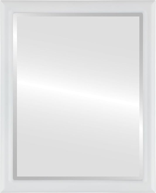 OVALCREST Rectangle Wooden Beveled Wall Mirror for Home Decor, Bathroom, Vanity, Bedroom, Living Room, Hallway - Linen White - 22x26 Outside Dimensions