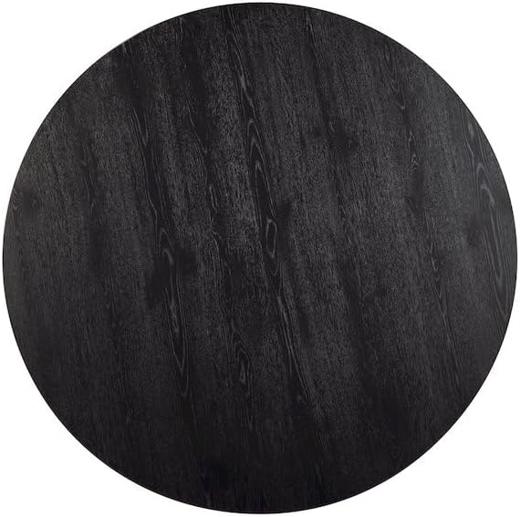 Alpine Furniture Black Round Dining Table 59 Inches, Vintage Finish with Tapered Pedestal Base, Solid Rubberwood Mindi Veneer, Seats 4-6 for Kitchen