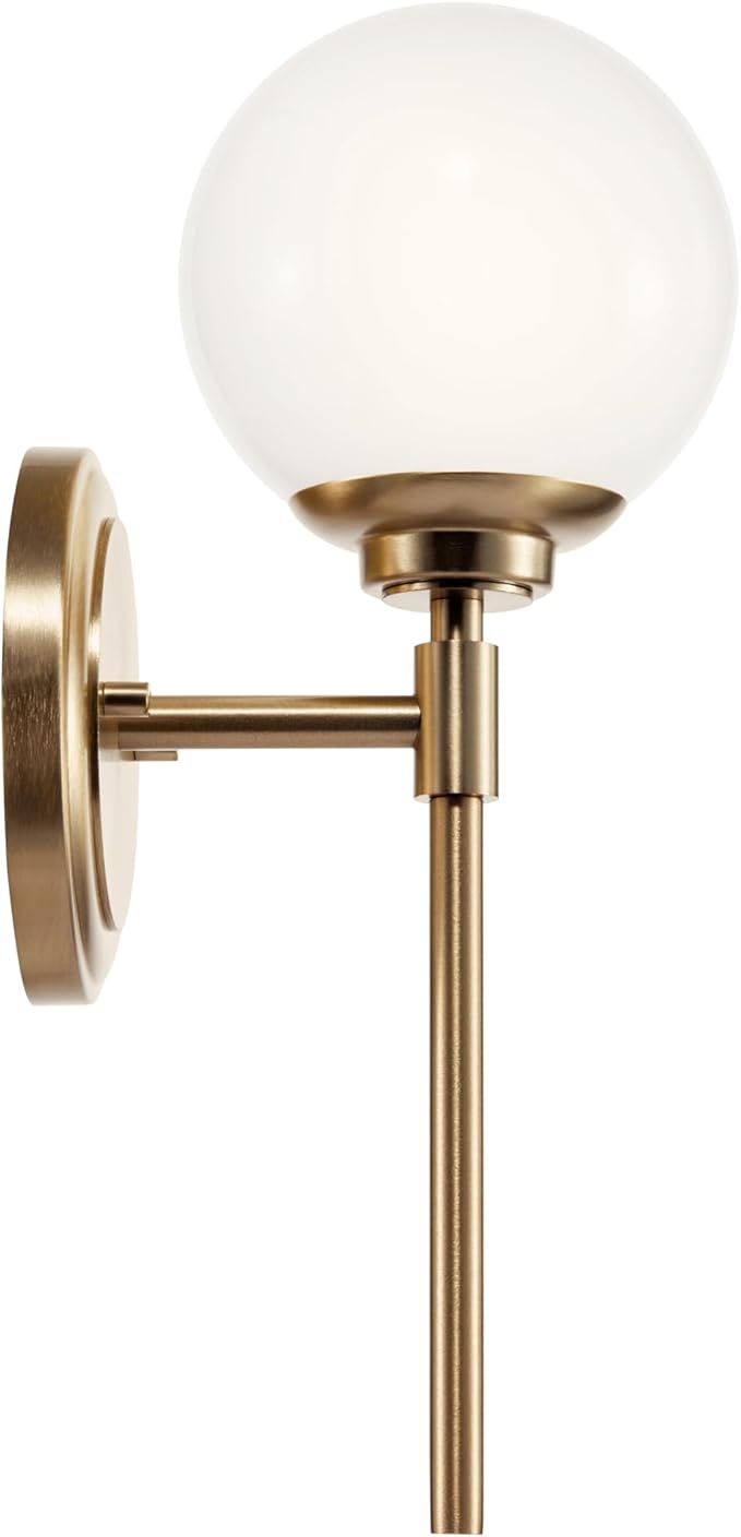 Kichler Benno 1-Light Wall Sconce, Modern Light with Opal Glass in Champagne Bronze, for Bathroom, Powder Room, Kitchen, Bedroom, or Hallway (13.75" x 5.25"), 55170CPZ