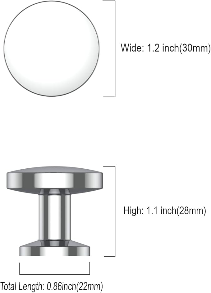 Asidrama 30 Pack Polished Chrome Cabinet Knobs, Zinc Material, for Kitchen Cabinets, Drawers, Dressers - 1.2inch Diameter, 28mm Height