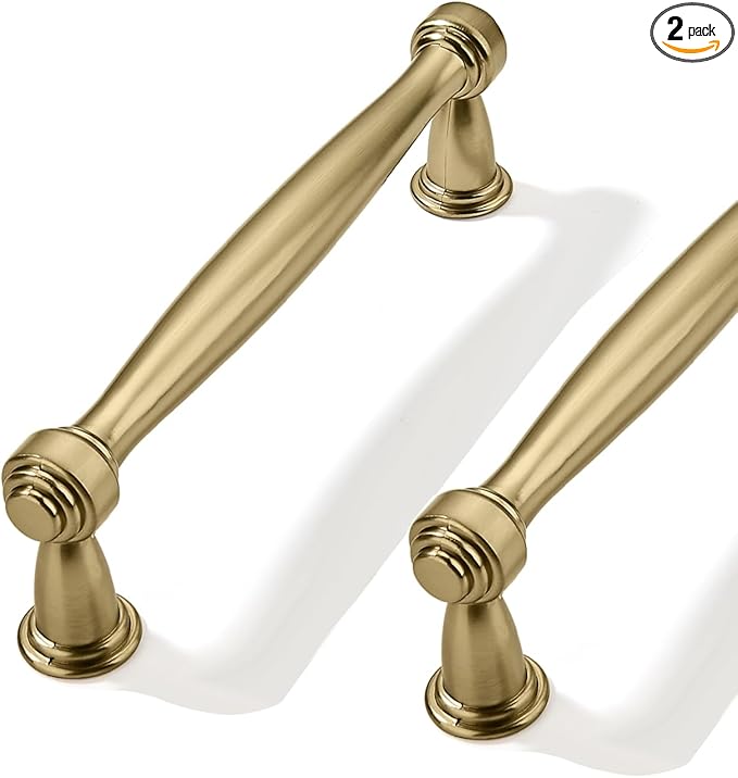 2 Pack 3-3/4inch(96mm) Center to Center Champagne Bronze Cabinet Pulls Champagne Brass Handles for Cabinets Cupboard Solid Heavy Duty Drawer Handles Dressers Kitchens bedrooms
