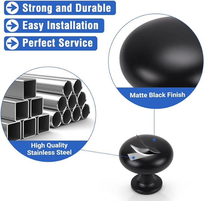 1 Pack Black Cabinet Knobs,Matte Black Drawer Knobs Dresser Knobs,Solid Round Kitchen Cabinet Pulls for Dresser Drawers,1-3/16 Inch(29.5mm) Drawer Pulls