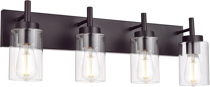 VINLUZ 4 Lights Bathroom Vanity Light Fixture Oil Rubbed Bronze Sconces Wall Lighting Industrial Indoor Wall Mounted Lamp, Farmhouse Style for Kitchen Dining Room (Patent No.: US D958,438 S)