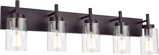 VINLUZ 5 Lights Bathroom Vanity Light Fixture Oil Rubbed Bronze Sconces Wall Lighting Modern Industrial Indoor Wall Mounted Lamp Farmhouse for Kitchen Hallway (Patent No.: US D958,438 S)