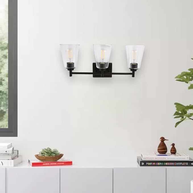 LEDMyplace 3-Lights Bathroom Vanity Light Over Mirror, Modern Wall Lights for Living Room, Bedroom, Bedroom Clear Glass Shade Oil Rubbed Bronze Finish Indoor E26 Base Decorative Wall Lamp