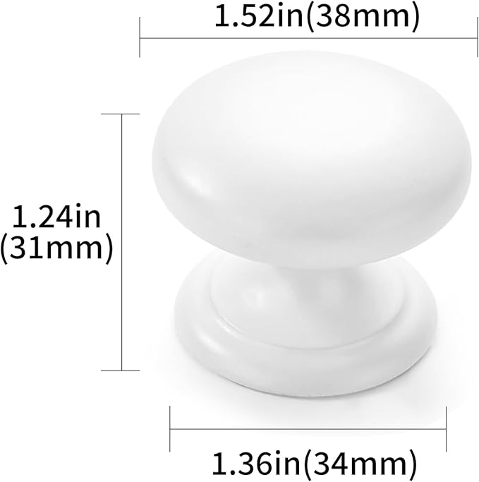 khtumeware 2 Pack 1-1/2 inch Bifold Closet Door Knobs White Cabinet Knobs Made of Zinc Alloy Suitable for Kitchen Cabinets/Bathroom Cabinets/Bedroom Furniture Includes Installation Screws