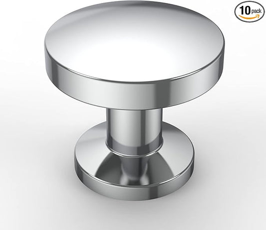 Asidrama 10pcs Polished Chrome Cabinet Knobs, Zinc Material, for Kitchen Cabinets, Drawers, Dressers - 1.2inch Diameter, 28mm Height