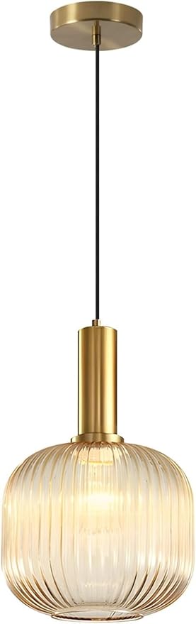 KCO Lighting Amber Glass Globe Pendant Light Mid Century Modern Kitchen Island Pendant Lighting Gold Single Pendant Light Fixture Vintage Brass Hanging Ceiling Light for Living Room Dining Room