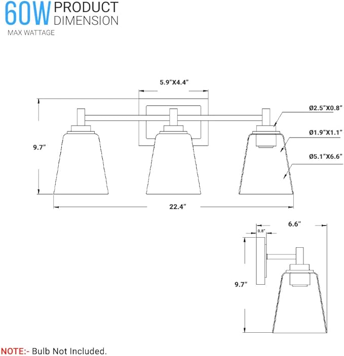 LEDMyplace 3-Lights Bathroom Vanity Light Over Mirror, Modern Wall Lights for Living Room, Bedroom, Bedroom Clear Glass Shade Oil Rubbed Bronze Finish Indoor E26 Base Decorative Wall Lamp