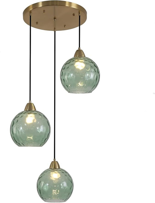 BOKT Green 3 Pendant Lights Kitchen Island Green Globe Glass Chandelier Large Cluster Pendant Light Multi Pendant Light Fixture Vintage Hanging Light Mid Century Chandelier Light Fixture