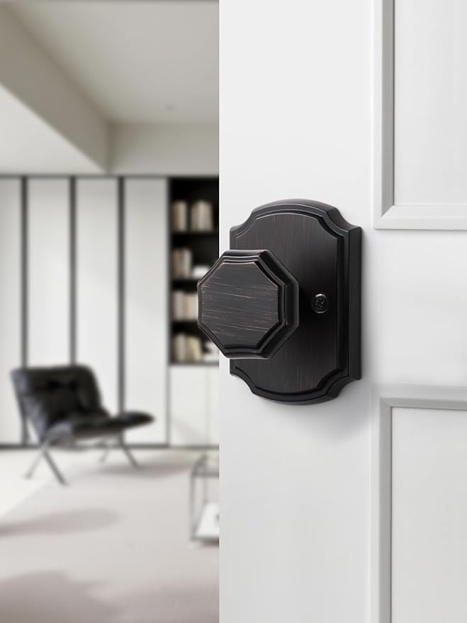 1 Pack Oil Rubbed Bronze Knobs Passage Door Knobs Interior Door Knob for Hall and Closet,Zinc Alloy