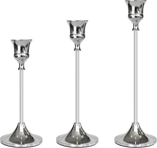 Candlestick Holders Silver, 3 Packs Taper Candle Holder for Candlesticks, Candle Sticks Holder Decor for Home Decor