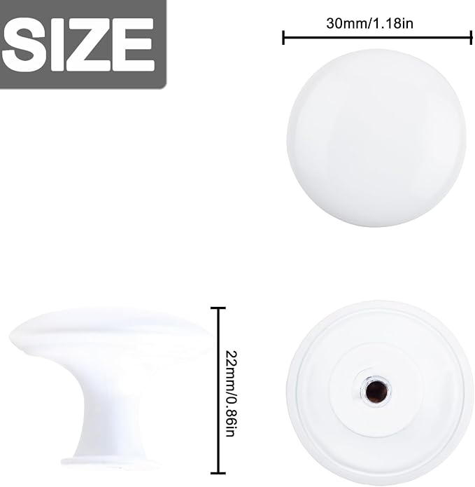 10 Pack White Round Varnish White Kitchen Cabinet Knobs Cupboard Door Knobs Drawer Handle Pulls Dresser Knobs with 10 Pcs Screws for Bathroom Drawer Door Hardware