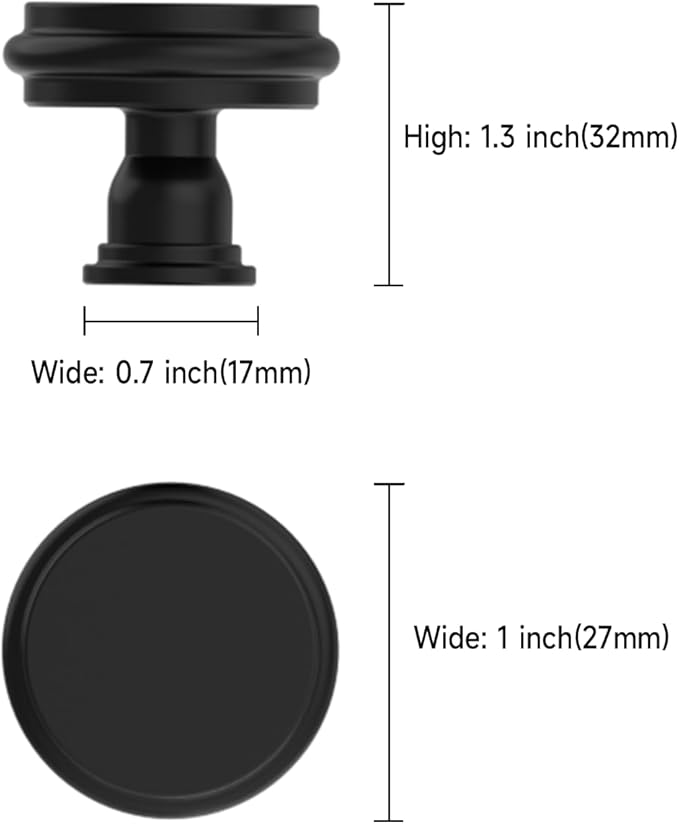Asidrama 10 Pack Matte Black Kitchen Cabinet Knobs Cabinet Hardware Zinc Knobs for Dresser Drawers