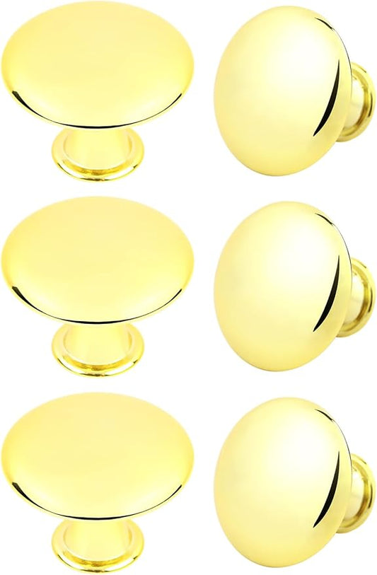 6 Pack Frosted Golden Round Kitchen Cabinet Knobs Cupboard Door Knobs Drawer Handle Pulls Dresser Knobs with 6 Pcs Screws for Bathroom Drawer Door Hardware