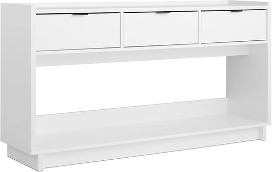 Prepac White Simply Modern Entryway Table, Narrow Console Table with 3 Drawers, Media Console with Storage, 15.75" D x 60.25" W x 32" H