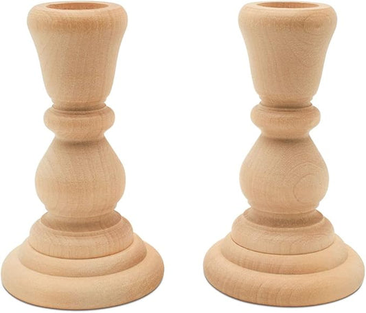 Mini Wood Candle Holders, 4 Inch Wooden Candlestick Holders with 7/8 Inch Hole, Set of 4 Unfinished Wooden Candle Holders, Farmhouse Rustic Candle Holder for Crafts, Decorating and Painting