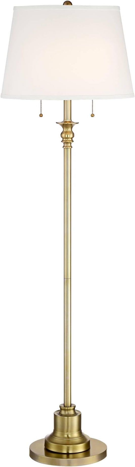 360 Lighting Spenser Traditional Floor Lamp Standing 58" Tall Brushed Antique Brass Gold Metal Thin Column Off-White Linen Fabric Empire Shade for Living Room Reading House Bedroom Home