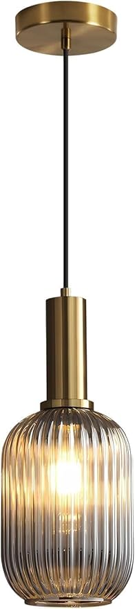 KCO Lighting Mini Smoke Glass Pendant Light Fixture 1-Light Brushed Gold Pendant Lights Kitchen Island Minimalist Globe Pendant Lighting Mid Century Modern Entry Hanging Light