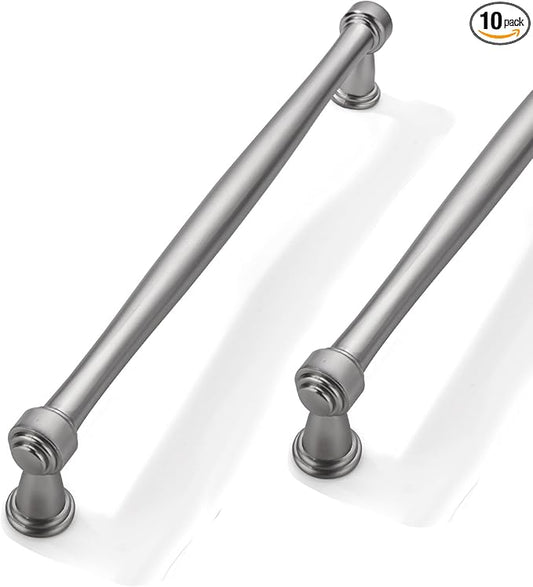 10 Pack 8inch(203mm) Center to Center Brushed Satin Nickel Cabinet Pulls Handles for Cabinets Cupboard Solid Heavy Duty Drawer Handles Dressers Kitchens bedrooms