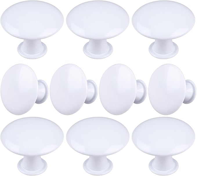 10 Pack White Round Varnish White Kitchen Cabinet Knobs Cupboard Door Knobs Drawer Handle Pulls Dresser Knobs with 10 Pcs Screws for Bathroom Drawer Door Hardware