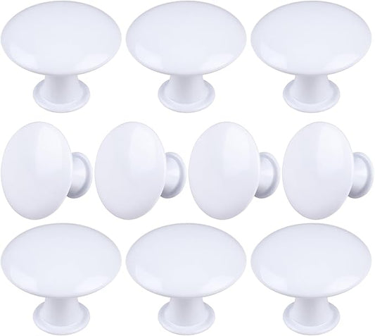 10 Pack White Round Varnish White Kitchen Cabinet Knobs Cupboard Door Knobs Drawer Handle Pulls Dresser Knobs with 10 Pcs Screws for Bathroom Drawer Door Hardware