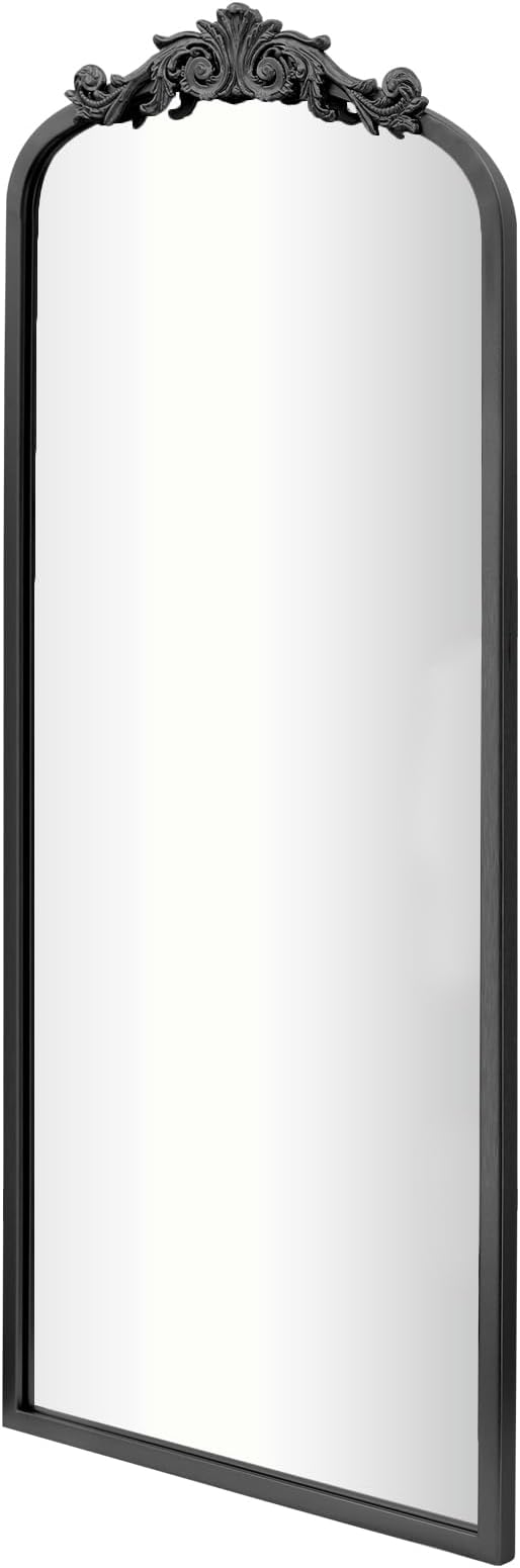 Vintage Black Antique Arched Full Length Floor Mirror 22"X65",Traditional Elegant Baroque Floor Body Mirror with Ornate Matel Frame,French Wall Mirror for Dressing/Living Room/Hallway