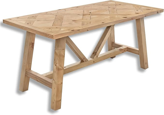 Farmhouse Dining Table Wood Rectangular Dining Table for 4-6 People Country Rustic Wooden Dining Room Table with Grid Pattern for Kitchen Dining Room Restaurant Cafe Bar, Natural Color