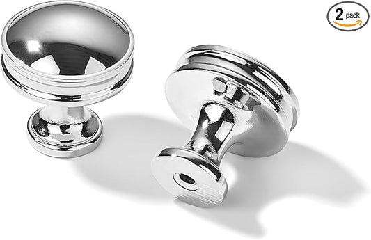2 Pack 1-1/4 Inch Round Polished Chrome Zinc Kitchen Cabinet Knobs and Drawer Pulls for Cabinets and Dressers