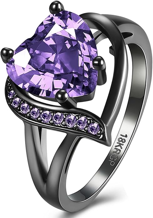 Engagement Rings for Women AAA+ Heart Cubic Zirconia Promise Rings for Her Valentines Day Gifts Womens Rings Black Gold Gothic Rings Promis Ring Wedding Rings Statement Rings for Women