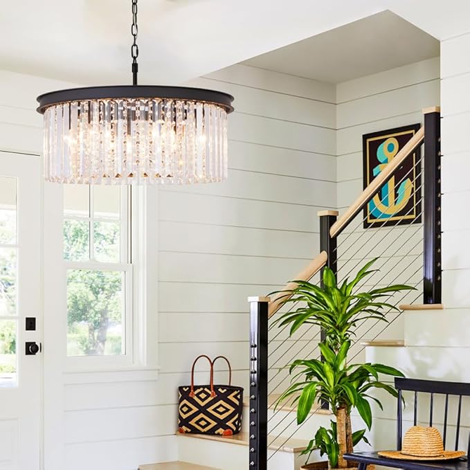 Modern Luxury Black Crystal Chandelier, 20" Small Pendant Light for Entryway, Dining Room, Foyer, Kitchen, Hallway