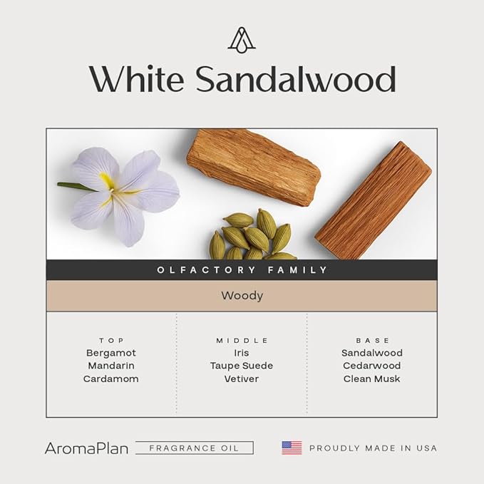 AromaPlan Fragrance Oil White Sandalwood 5 Fl Oz (148ml) Winter Collection | Luxury Hotel Scent Diffuser Oil | Hotel, Home & Spa | Non-Toxic, Made in USA - Bigger Bottle, Bolder Aroma & Longer Lasting