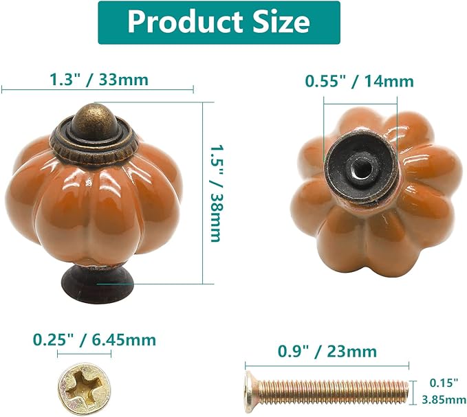 4pcs Rust Orange Vintage Ceramic Cabinet Knobs, Dresser Knobs with Mounting Screws