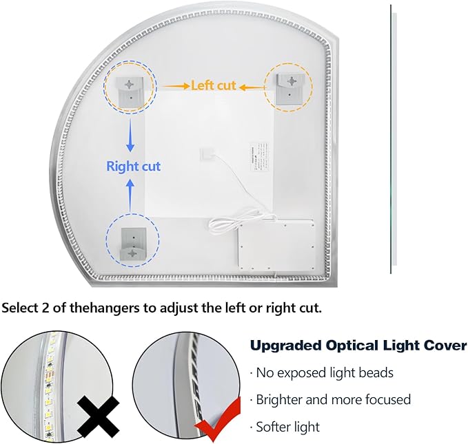 Niccy Half Moon Led Mirror for Bathroom, 32" Semi Round Backlit Mirror for Wall Lighted Mirror with Frameless 3 Color, Defogger, Explosion-Proof, HD Glass and IP65 Vanity Mirror