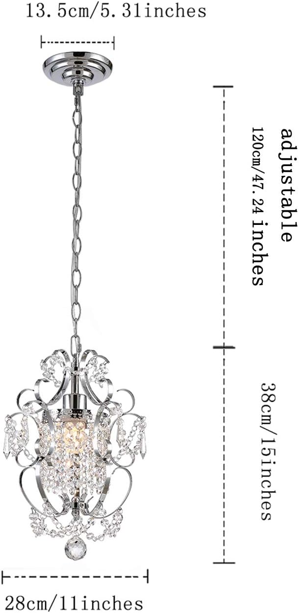 Mini Chandelier Modern Chrome Crystal Ceiling Light Fixture 1-Light Iron Small Chandelier for Bedroom,Kitchen,Girls Room