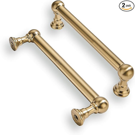 khtumeware 2 Pack 3-3/4 Inch Hole Center Brushed Brass Cabinet Pulls Heavy Duty Solid Warm Brass Cabinet Handles cabinets Dressers Kitchens Handles Bathroom cabinets